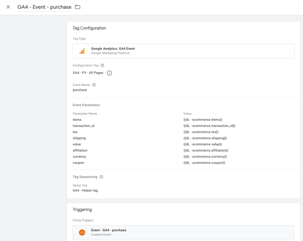 Google Analytics 4 - purchase event